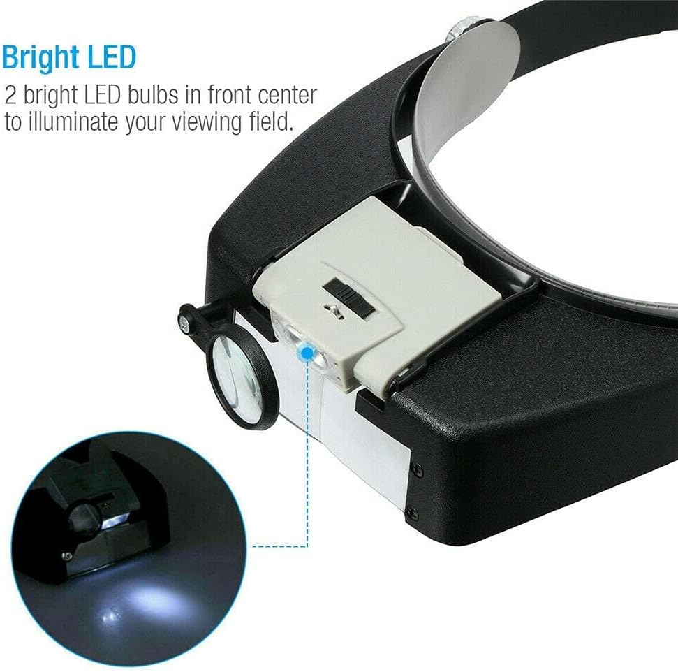 Head Magnifier Jewelers with LED Light Illuminated Helmet Magnifying 1.5X 3X 6.4X 8.3Xtools for Watch Repair, Precision Work Reading Aid image number 2