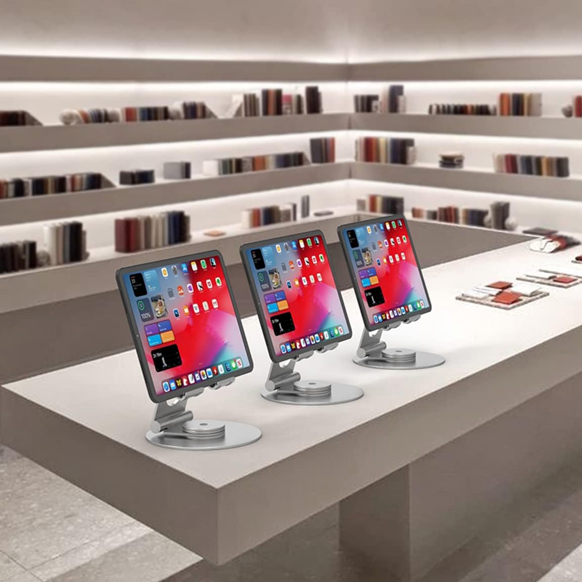 KABCON Swivel Tablet Stand, Aluminum Portable 360&deg;Rotating Holder for Desk,Business,Kitchen,Desktop,Table Stand for Ipad Pro 9.7,10.5,12.9/Air Mini,Tab,Fire,Nexus,E-Reader-Silver - T57-Black image number 5