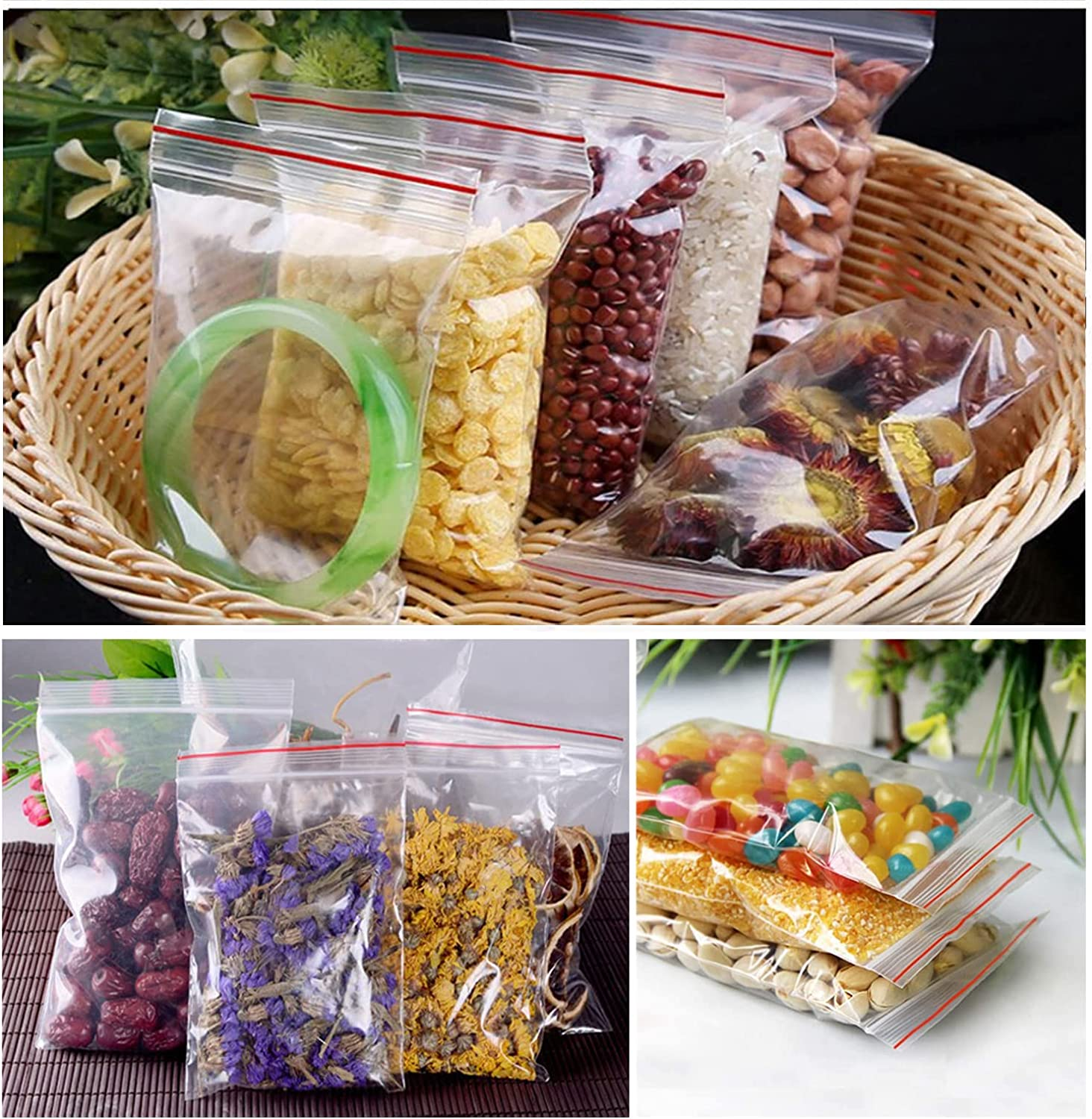 100Pcs Clear Plastic Ziplock Bags Resealable Poly Food Storage Packing Bags for Jewelry, Candy, Nut (12Cm*17Cm) image number 4