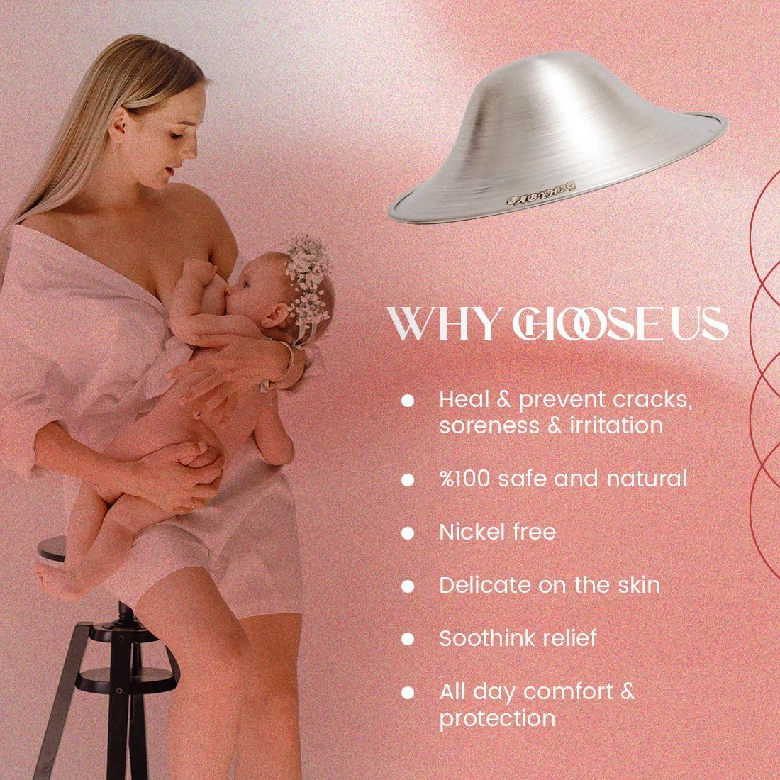 BABYHIG the Orginal Silver Nursing Cups &ndash; Silver Nipple Shields for Breastfeeding - Nipple Guards Protector for Breastfeeding - Nipple Shields for Nursing Newborn &ndash; Nickel Free &ndash; 925 Silver image number 2