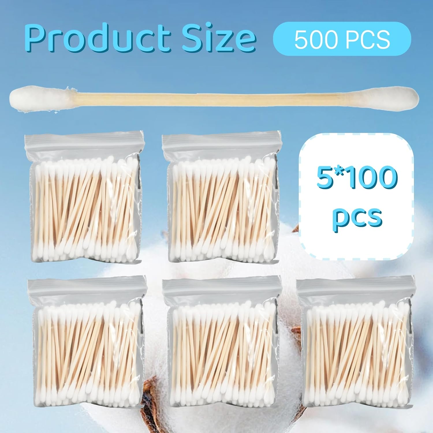 Fortuneglobe 500 Pieces Bamboo Cotton Swabs | Dual Round-Tipped | Makeup, Ear Care, Pet Grooming & Precision Cleaning Tools​​ image number 3