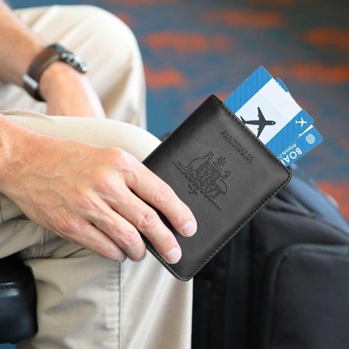 Passport Holder Travel Bag Cover Case, T Tersely Leather RFID Blocking Travelling Wallet Holder ID Credit Business Cards Cover Case for Boarding Passes (Black) image number 2