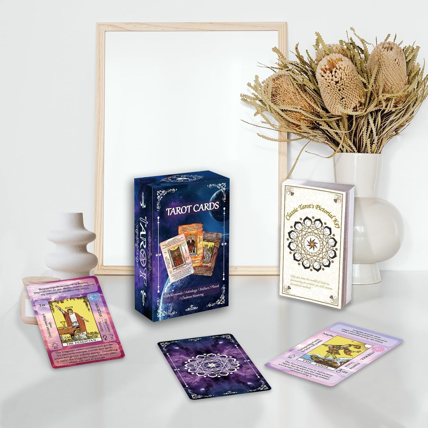 Tarot Cards Set with Guide Book,Tarot Cards for Beginners,Tarot Cards Deck with Meanings on Them,Learning Tarot Deck Fortune Telling Game with Velvet Tarot Bag and Chakra Stone image number 4