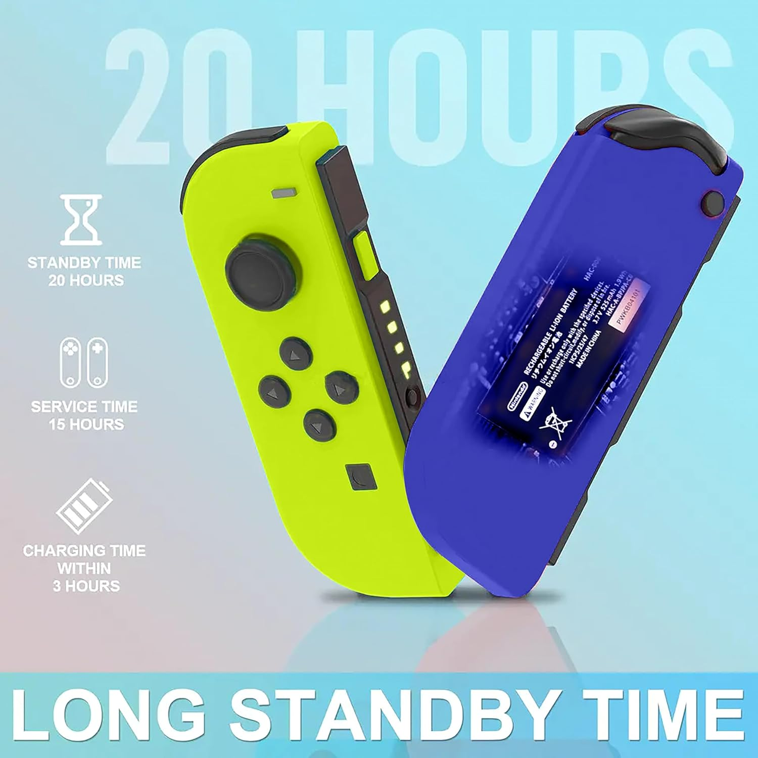 Costec Joy Con Controller for Nintendo Switch Replacement for Nintendo Switch Controller, Compatible with Switch, Wireless Left and Right Joy Con for Switch Nintendo Support Dual Vibration/Wake-Up/Screenshot, Joy Con Controller for Switch OLED Lite [Neon Blue/Neon Yellow] image number 3