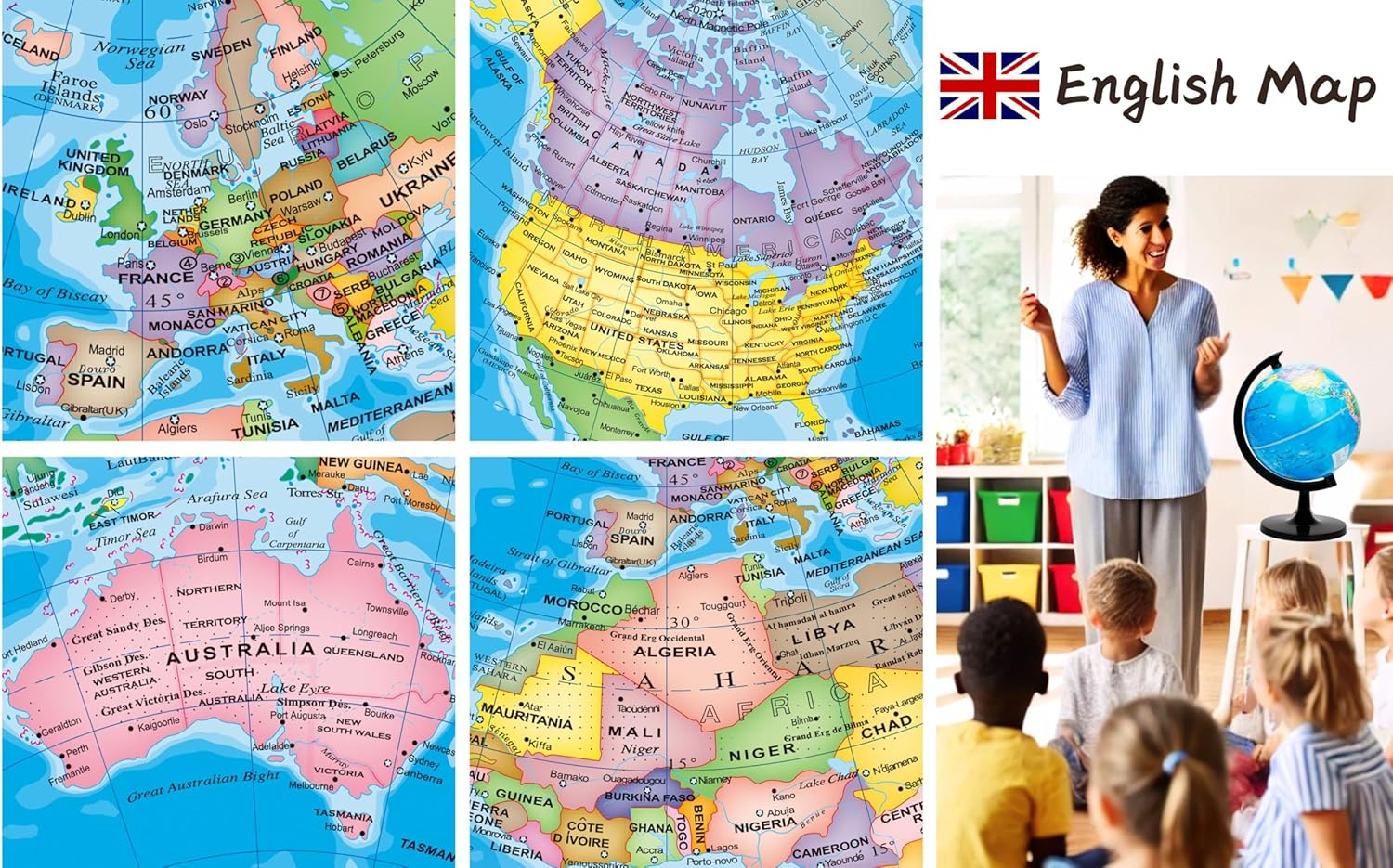 Exerz 20Cm World Globe Educational - Swivel Rotating Earth Globe - Political Map English - Diameter 20Cm (Engish) image number 6