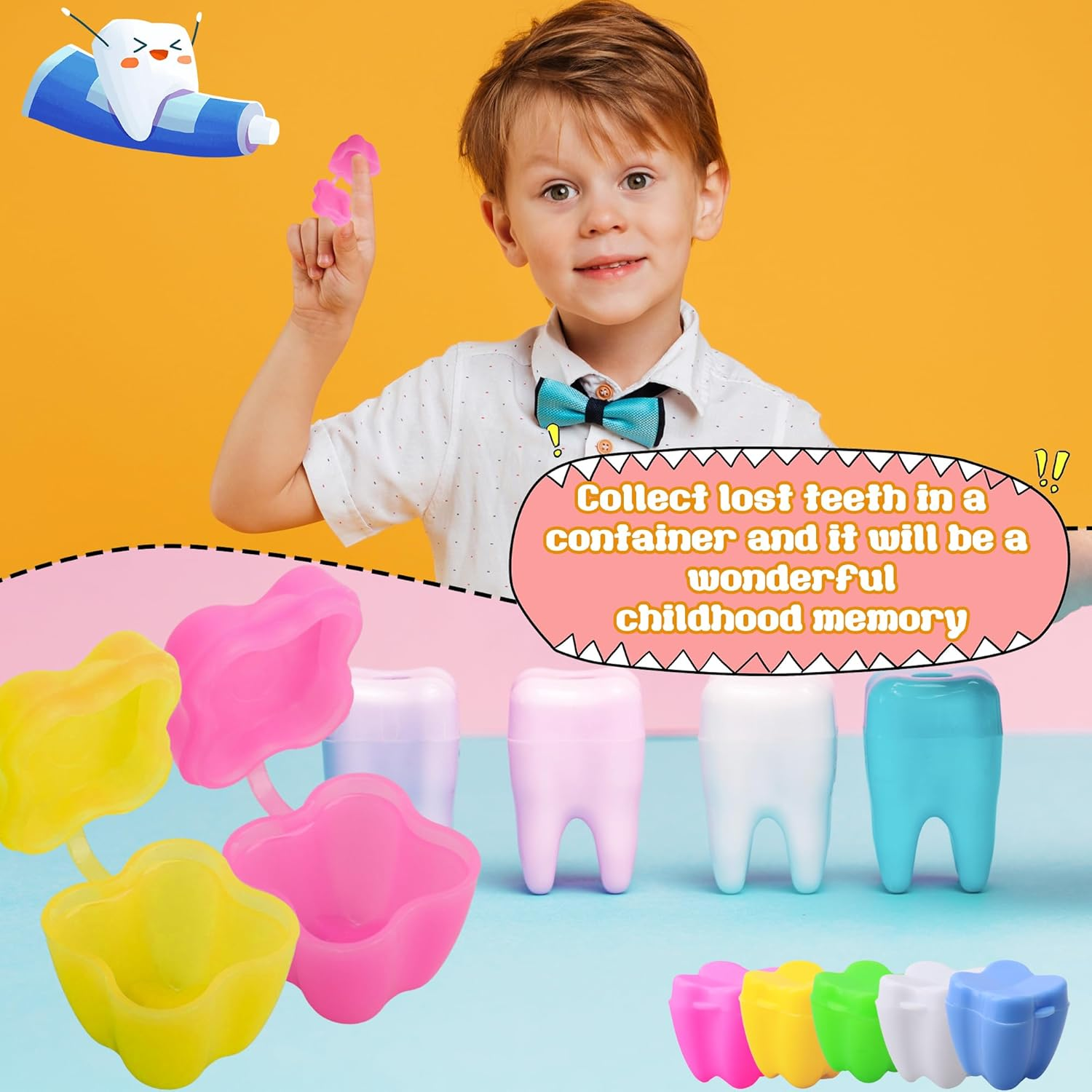 300 Pcs Kids Plastic Lost Tooth Holders Multicolor Tooth Savers Bulk Mini Tooth Treasure Chest for Boys Girlsdentist Office Giveaways Keepsake Party Supplies, 5 Colors