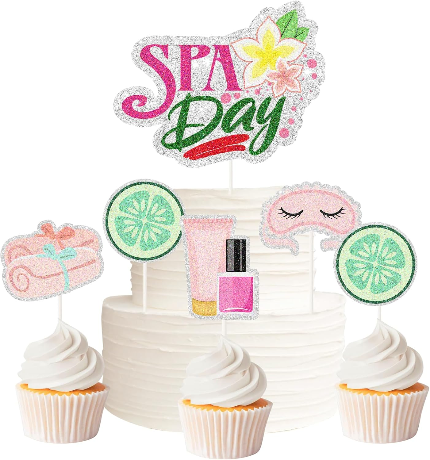 6Pcs Spa Party Cake Toppers -Sweet Pink Princess Makeup Birthday Cake Decor - Spa Day Make up Theme Party Decoration