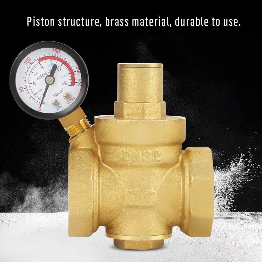 Pressure Reducing Valve Adjustable Water Control Regulator Brass BSP DN32 with Gauge Meter image number 3