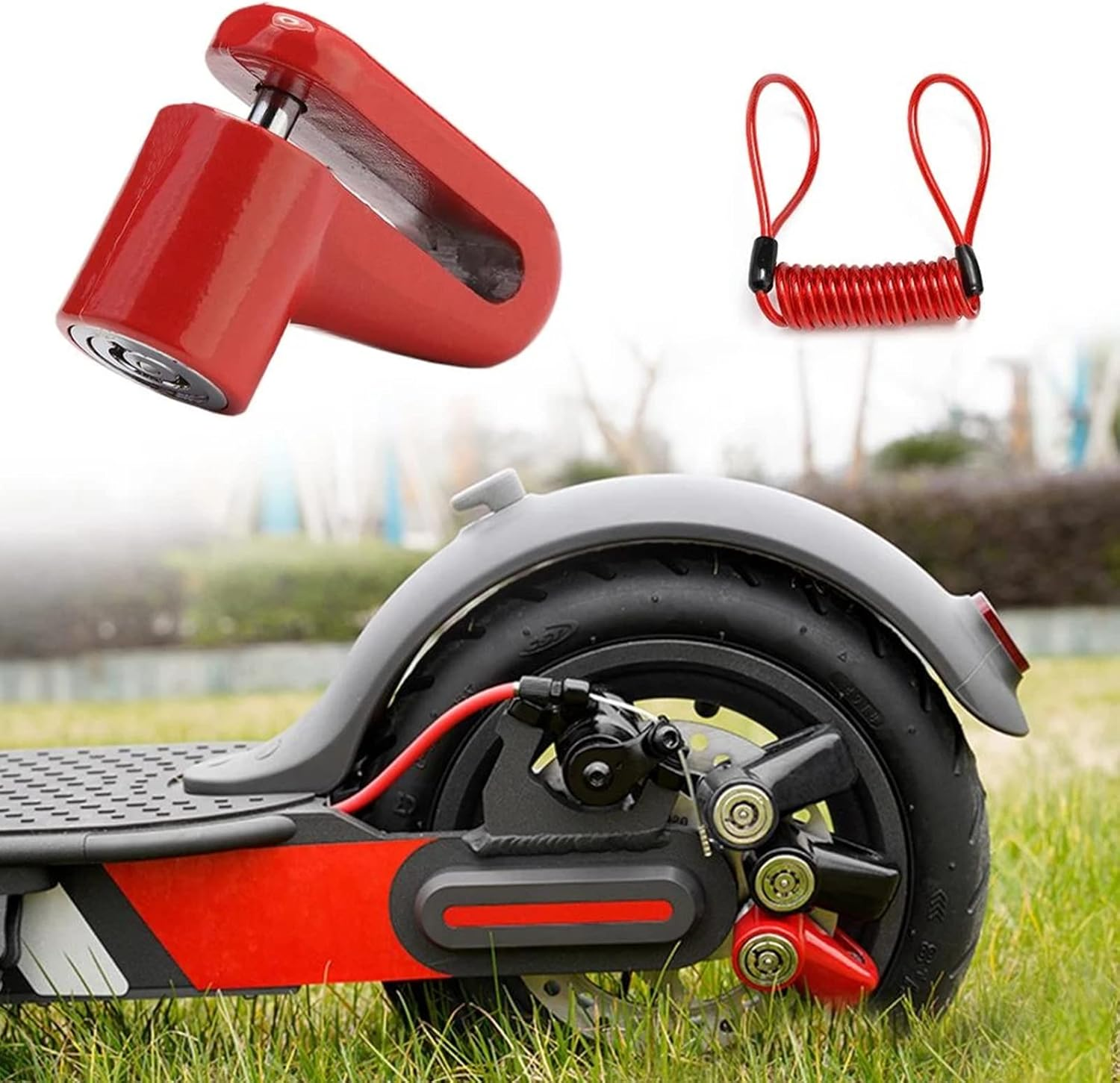 Electric Scooter Disc Brake Lock Scooter Steel Wire Lock for Mijia M365 / Motorcycle / Bicycle Rims Locker with Reminder Rope (Red) image number 6
