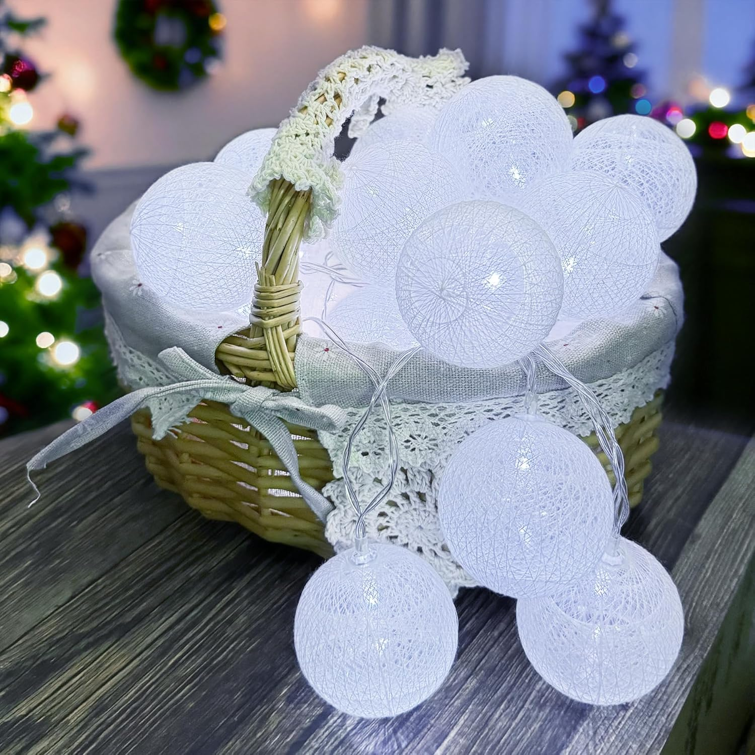 LED Fairy Lights Cotton Balls, 1.5 M 10 LED Balls Fairy Lights, Battery Operated, Cotton Ball Fairy Lights for Christmas, Wedding, Children'S Room, Party Decoration image number 4