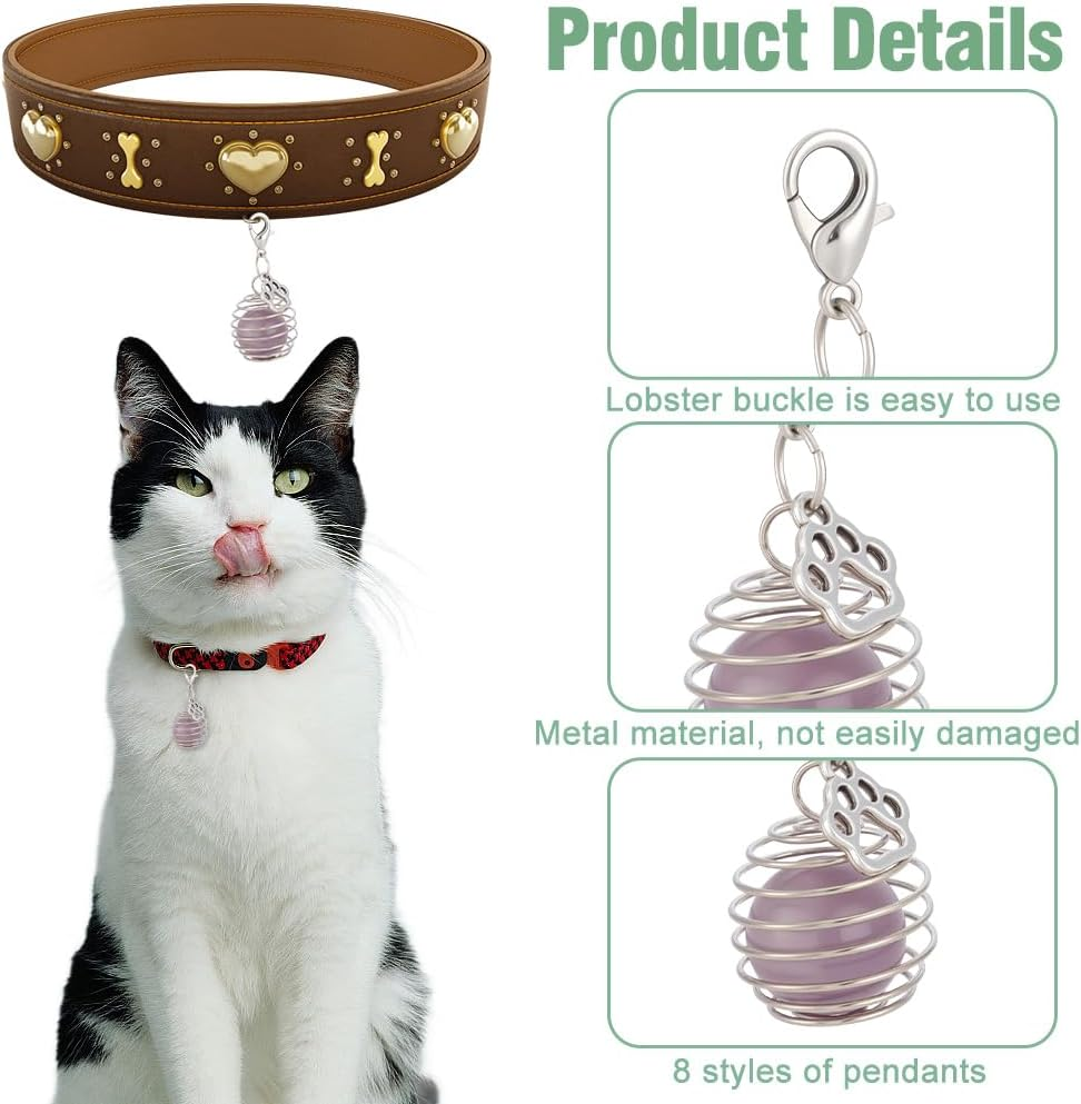 PLIGREAT Pack of 8 Crystal Pendant for Pet Collars, Necklaces, Charms with Cats and Dog Motif, Crystal Ball with Claw Pendant, Lobster Clasp for Key Chain, Bag Decoration image number 4