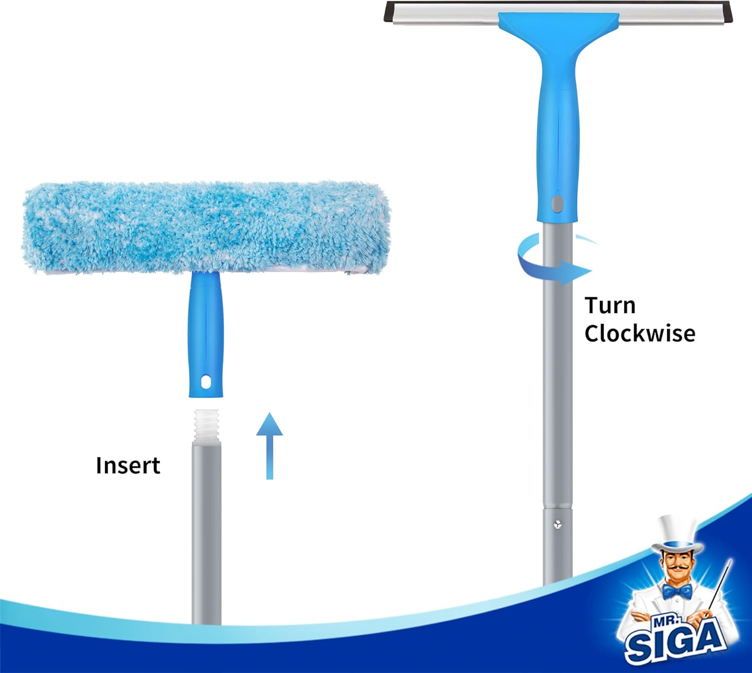 MR.SIGA 54.3 Inch Long Extension Pole, Adjustable 4 Pieces Aluminum Pole for Window Squeegee image number 4