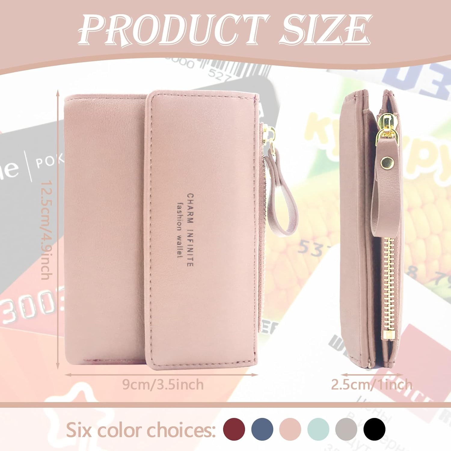 Bifold Leather RFID Blocking Wallet for Women Mini Ladies Purse with Coin Pocket, with Zipper Buckle, Credit Card Holder Coin Purse PU Small Short Wallet (Pink) image number 2
