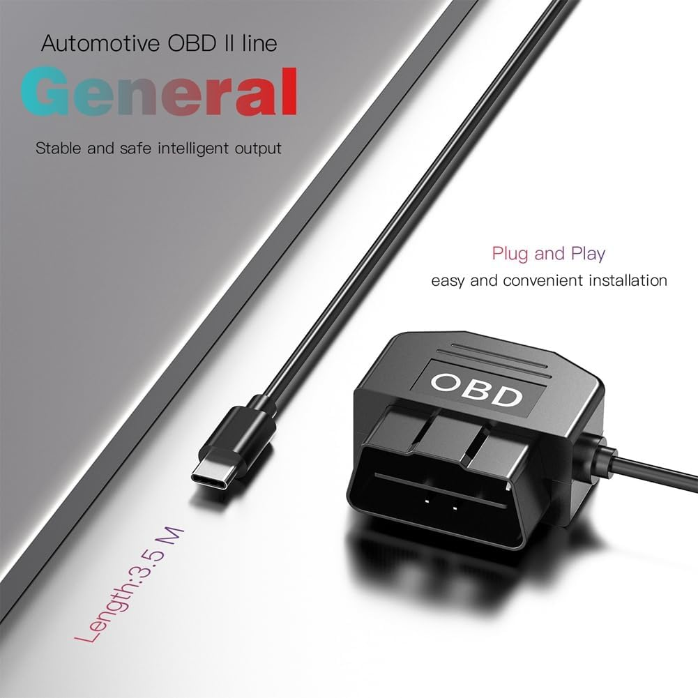 Dash Cam OBD Hardwire Set Dash Camera USB Type C Hardwire Kit with OBD Power Cable for Dashcam 12-24V to 5V/3A
