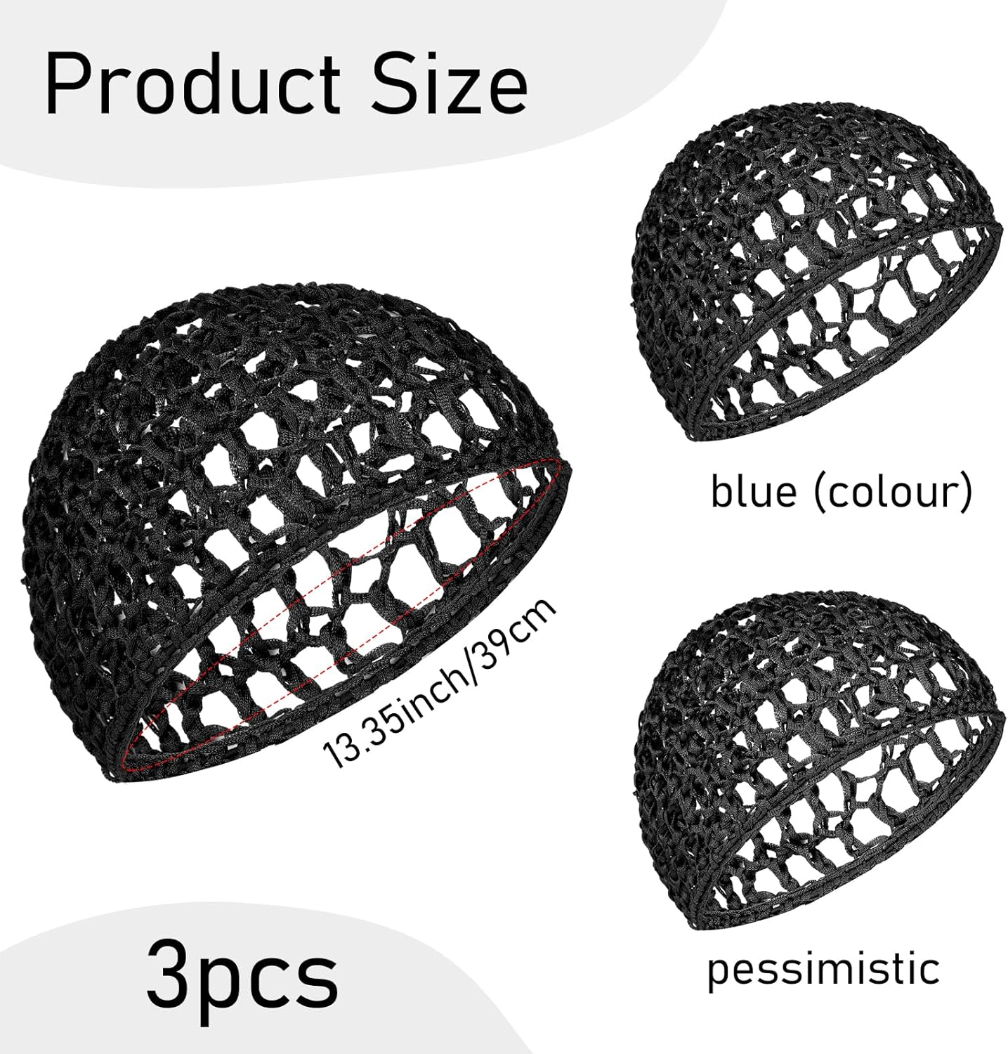 3Pcs Hair Net Soft Rayon Mesh Crocheted Hairnet Sleep Cap Mesh Cover Curls Hair Net Snoods Elastic Hairnet Hairs Cover Accessories for Women Men Night Sleeping Thick Long Short Curls Hairs - Black image number 3