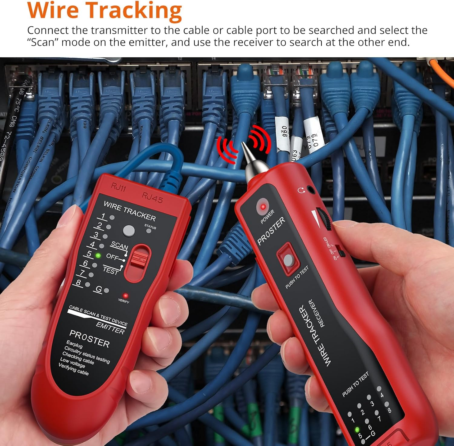 Proster Wire Tracker RJ11 RJ45 Finder Ethernet LAN Multifunction Toner Tracer Network Cable Collation Telephone Line Tester Continuity Checking (Red) image number 2