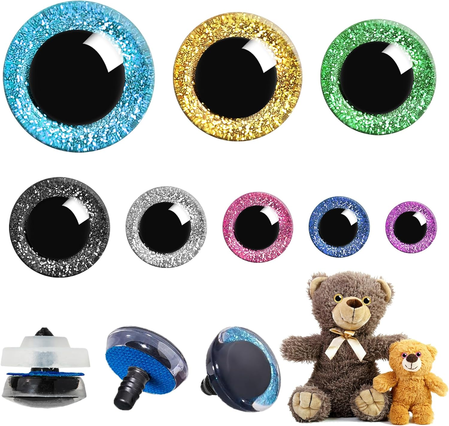 160Pcs Large Safety Eyes for Amigurumi Glitter Eye for Stuffed Animals for DIY Dolls Puppets Bear Crafts Animals Amigurumi Making Supplies(Colorful A)