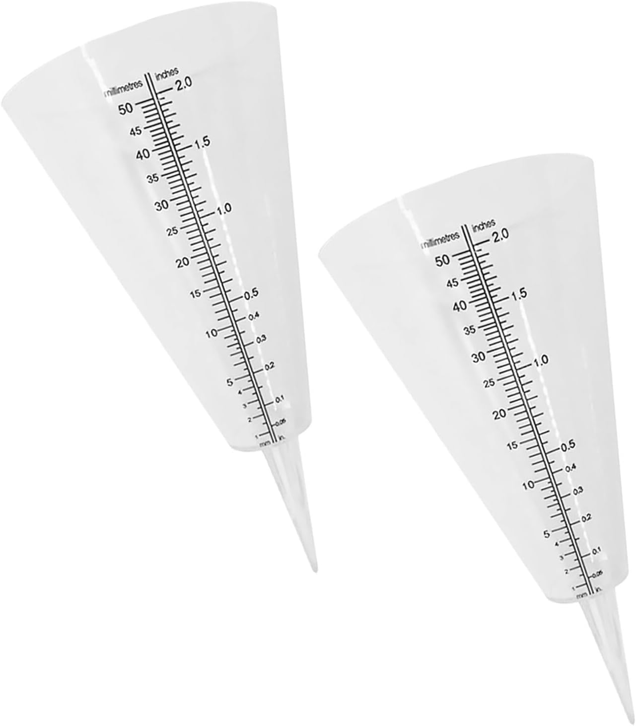 2Pcs Transparent Cone Shaped Garden Rain Gauge Outdoor Rainfall Measuring Cup with Spike for Easy Soil Installation Accurate Water Level Monitoring image number 1