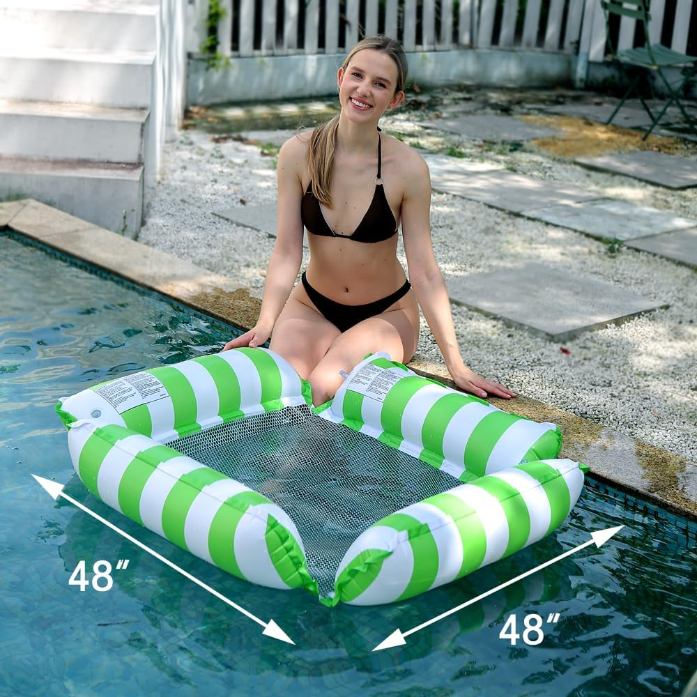 2 Pack Pool Hammock Floating Chair Lounge for Adults and Kids,4 Side Stripe Pattern Inflatable Swimming Float Water Sofa for Pool Party image number 4