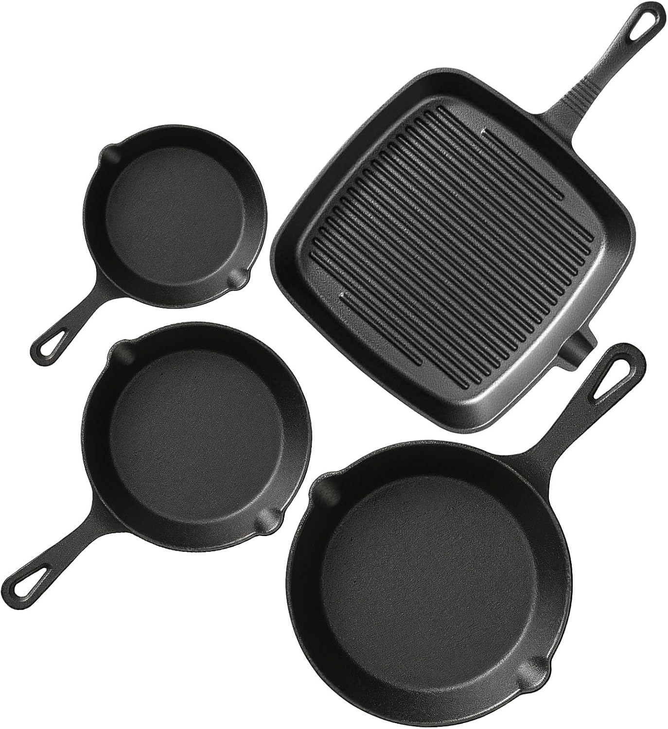 YIYOBEATFO Pre-Seasoned Cast Iron Skillets,4 Piece Durable Pots and Pans Set with Handle Covers for Grill, BBQ, Camping Fire, Stovetop, Kitchen and Camping Cookware image number 2