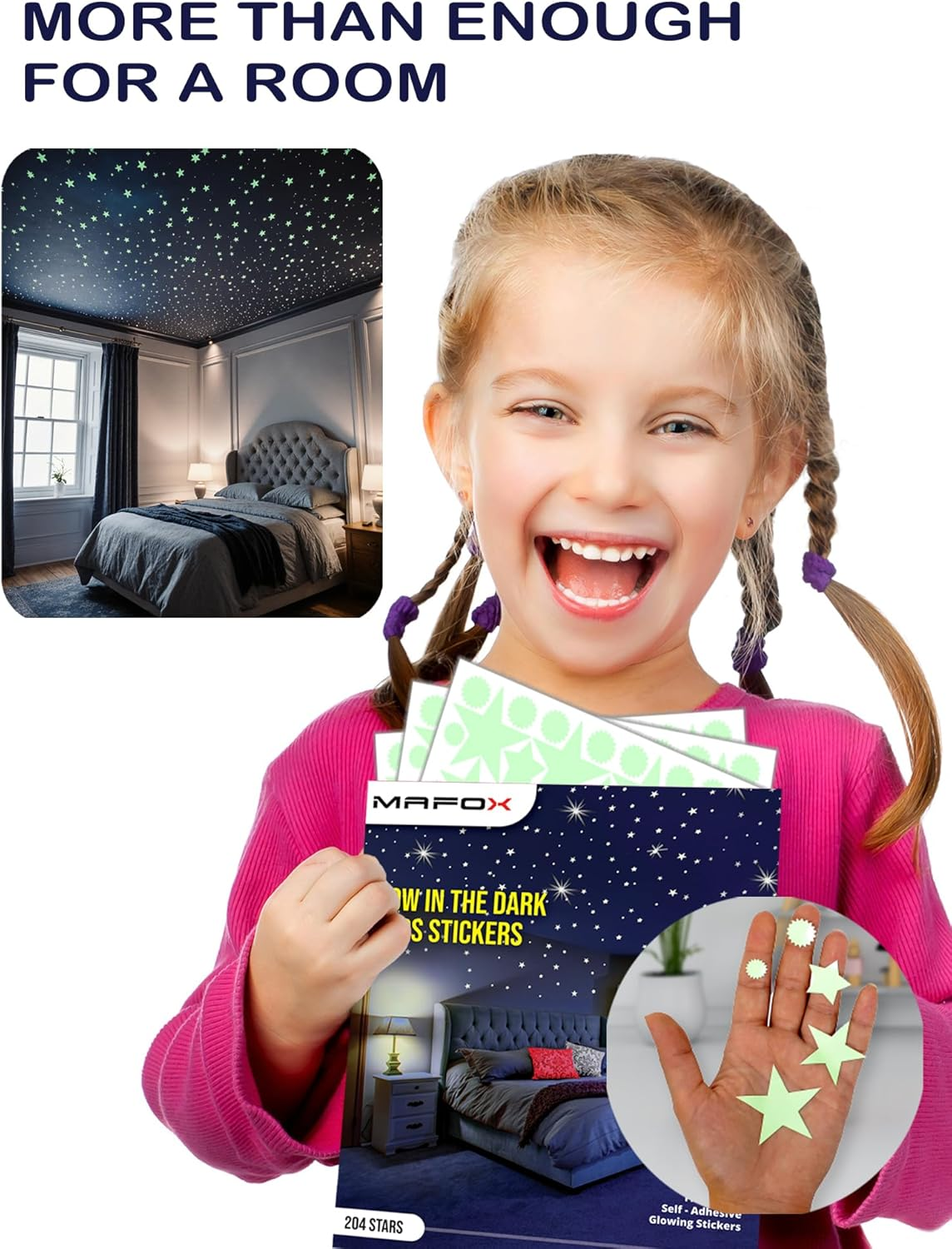 Glow in the Dark Stars for Ceiling or Wall Stickers - Glowing Wall Decals Stickers Room Decor Kit - Galaxy Glow Star Set and Solar System Decal for Kids Bedroom Decoration