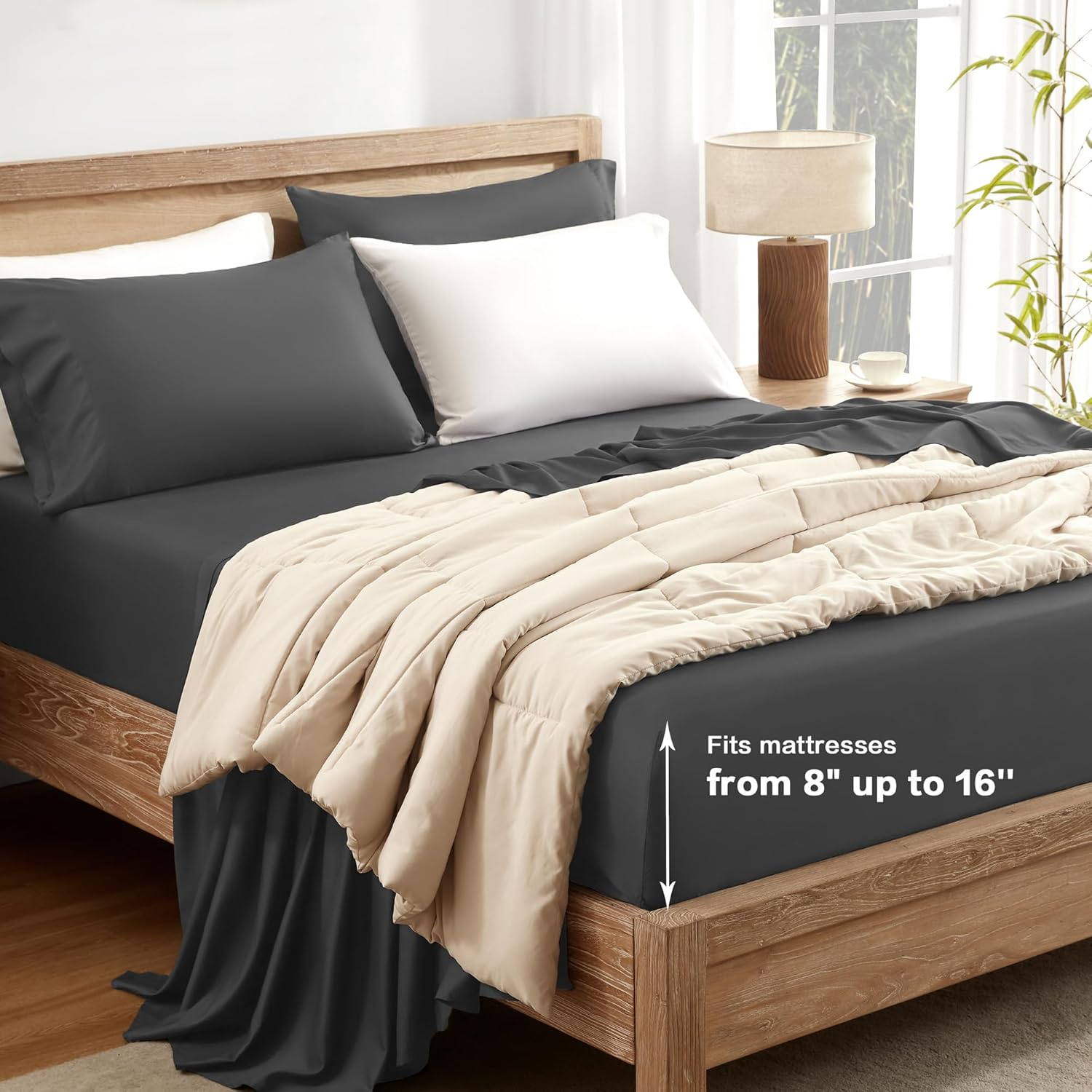 Andency Dark Grey King Size Sheets Set, 100% Viscose Derived from Bamboo, Cooling King Sheets, Deep Pocket up to 16", Silky Soft Bed Sheets, Hotel Luxury Breathable Bedding Sheets & Pillowcases&hellip; image number 3