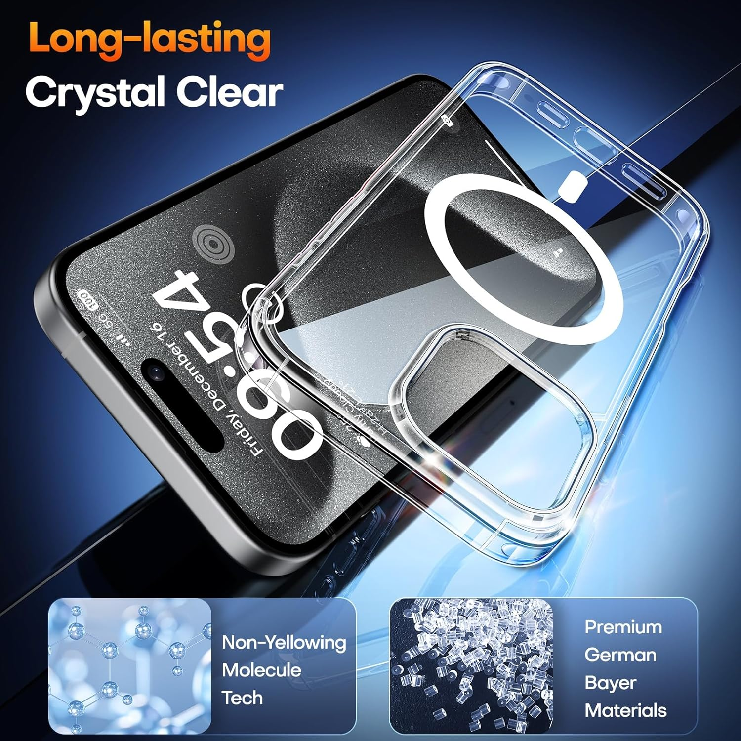 TAURI for Iphone 15 Pro Max Case 6.7", Compatible with Magsafe, Military-Grade Protection, [Anti-Yellowing] Shockproof Transparent Back Magnetic Phone Cover - Clear