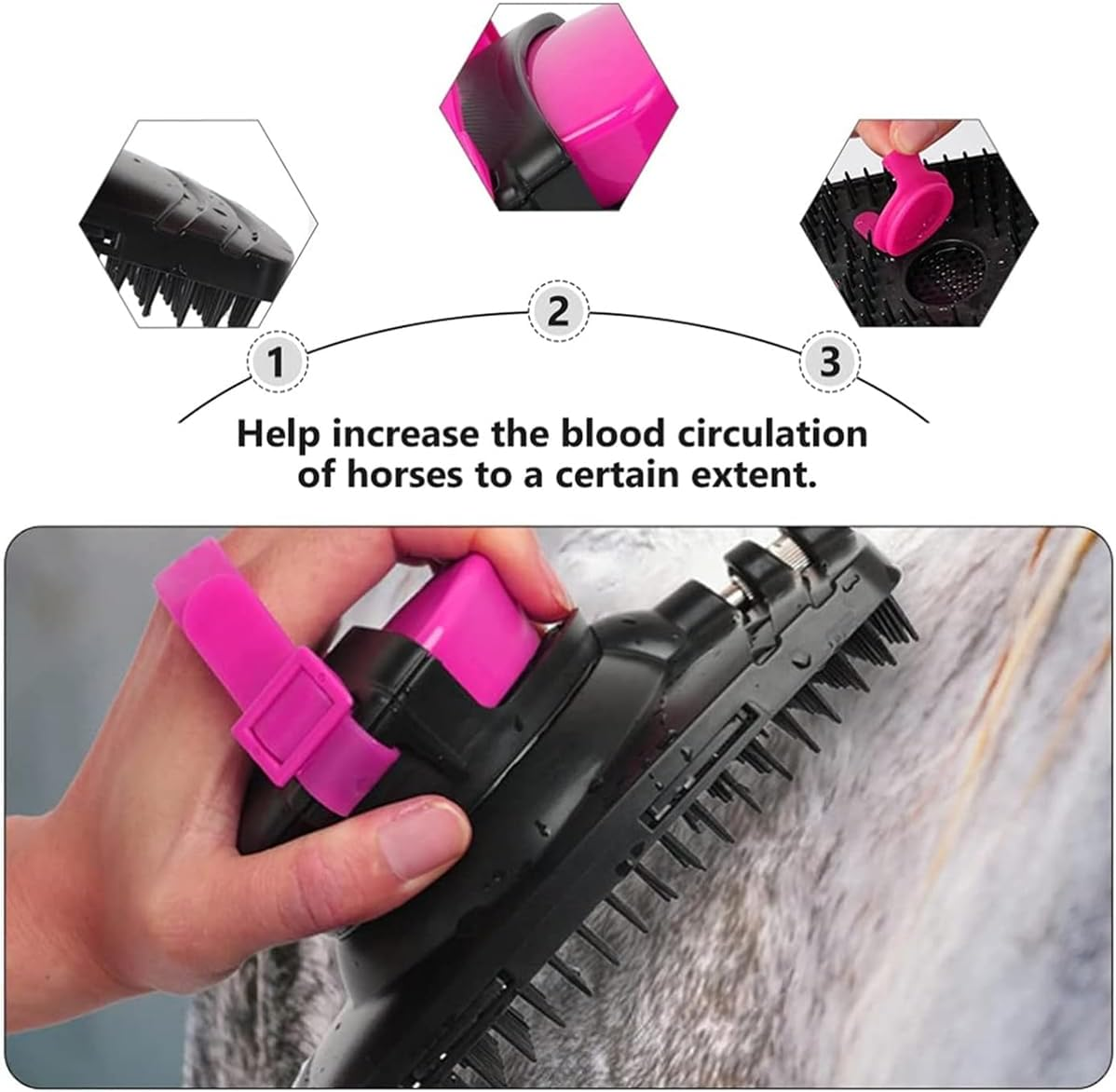 AIMALL Horse Bath Massage Brush with Water Spray Function 7.16X4.17X3.14In Grooming Tool for Equestrian Supplies Harness Cleaning Pet Washing Scrubber with Reservoir Strap image number 2
