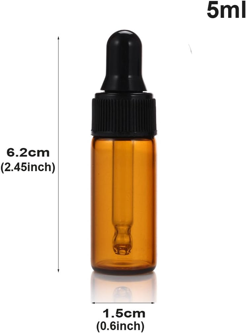 Simple-E 10Pcs 5Ml 1/6Oz Amber Mini Glass Bottle Amber Sample Vial Small Essential Oil Bottle with Glass Eye Dropper + 1Pc Glass Clean Cloth + 1Pc 3Ml Dropper (10) image number 3