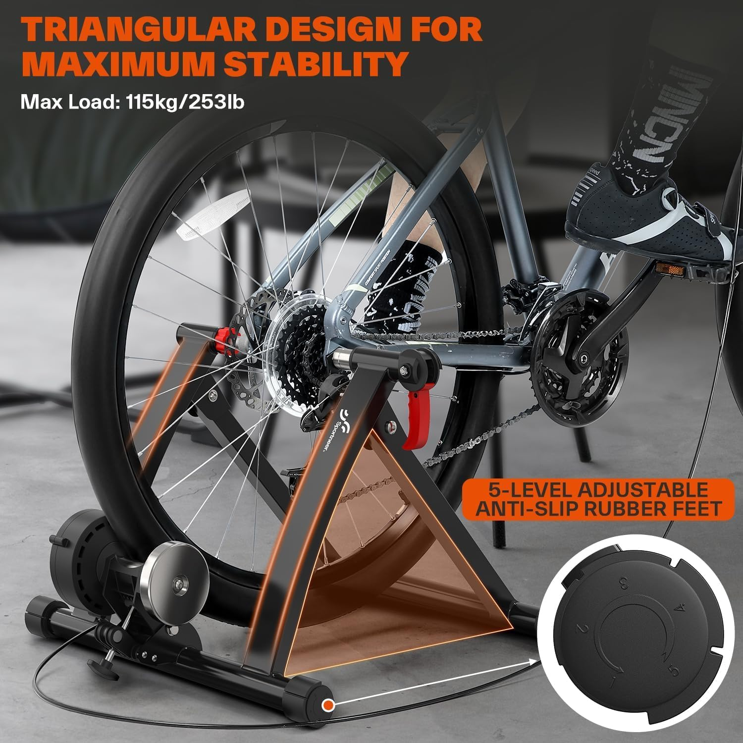 Sportneer Bike Trainer: Magnetic Stationary Bicycle Trainers for 26-28" & 700C Wheels - Adjustable 6 Level Bike Trainer Stand for Indoor Riding with Quick Release Lever & Front Wheel Riser Block image number 2