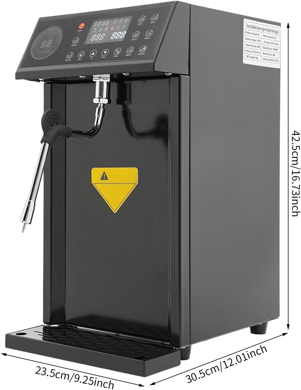 Commercial Steam Milk Frother Machine, Electric Milk Foam Machine with 8L Boiler, Intelligent Steam Boiling Water Frothing Machine, Milk Steamer for Espresso Coffee Tea Shop(Black) image number 6