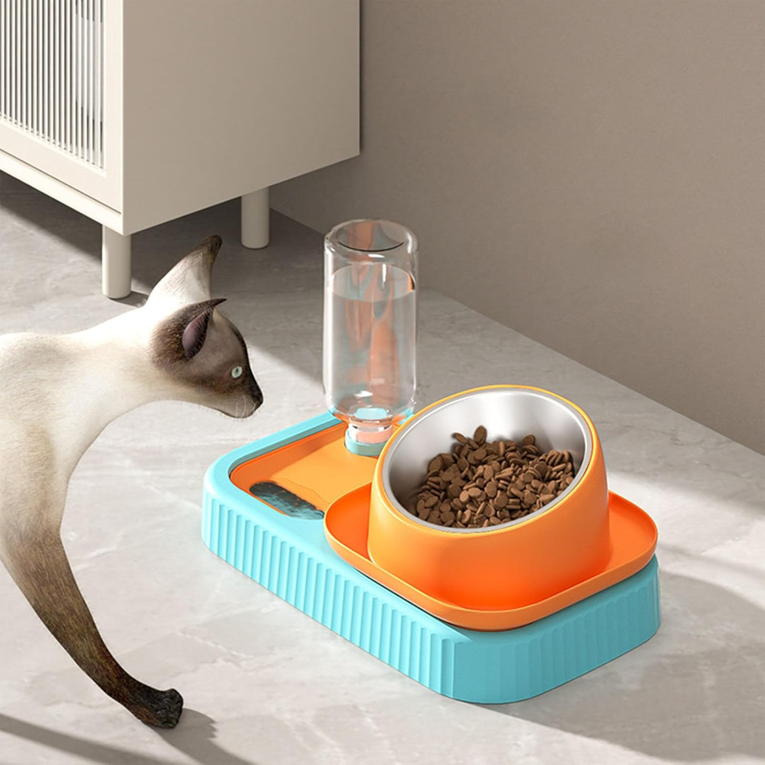 3 in 1 Dog Cat Bowls, Easy to Clean Slow Feeder Bowls Stainless Steel Food Bowl with Water Dispenser, Elevated Double Dog Cat Bowl Tilted Cat Food and Water Bowl Set for Small Dog Kitten Puppy image number 5