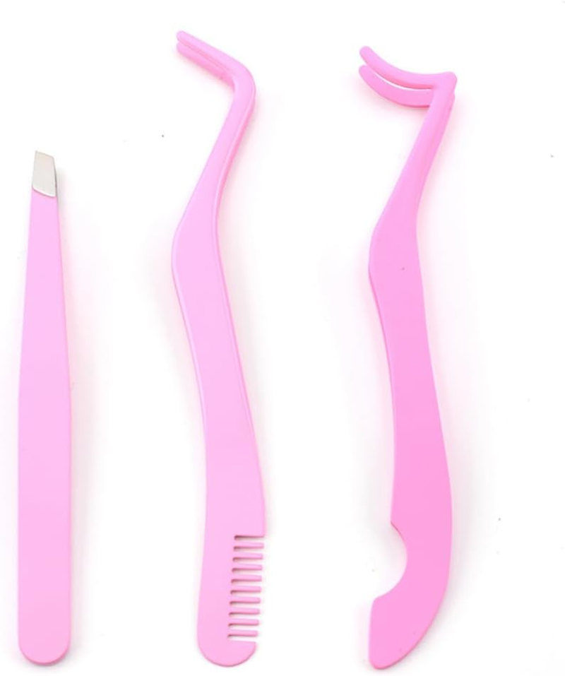 3 Pcs Eyelash Applicators Tools Stainless Steel Eyelash Clusters Tweezers for Eyelash Extension Lash Extension Tweezers for False Lashes Application and Removal (Pink) image number 4