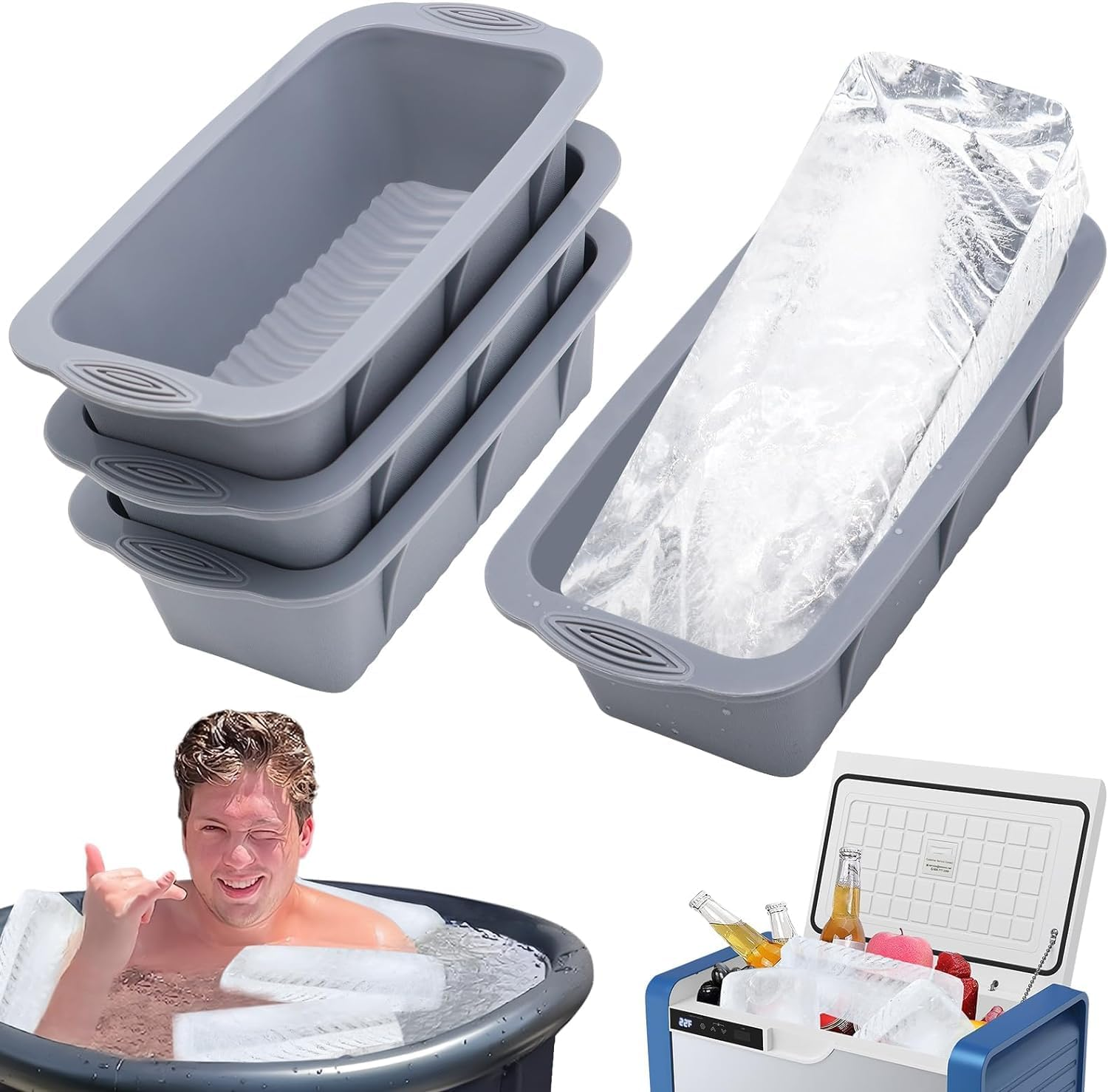 Silicone Ice Cube Trays,Set of 2 Large Ice Cube Molds,Makes 6 Large Square Silicone Molds,2 Circle Round,2 Rose & 2 Diamond Ice Molds, Silicone Fun Ice Maker for Whiskey,Cocktails & DIY, BPA Free