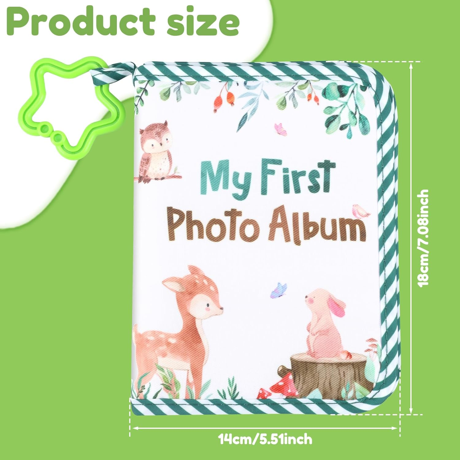 Baby'S My First Family Album,Soft Cloth Baby Photo Album with Safe Mirror,Cute Toddler Family Memory Book Present Holds 17 4X6'' Pictures for Kids Newborn Toddlers (Green) image number 6