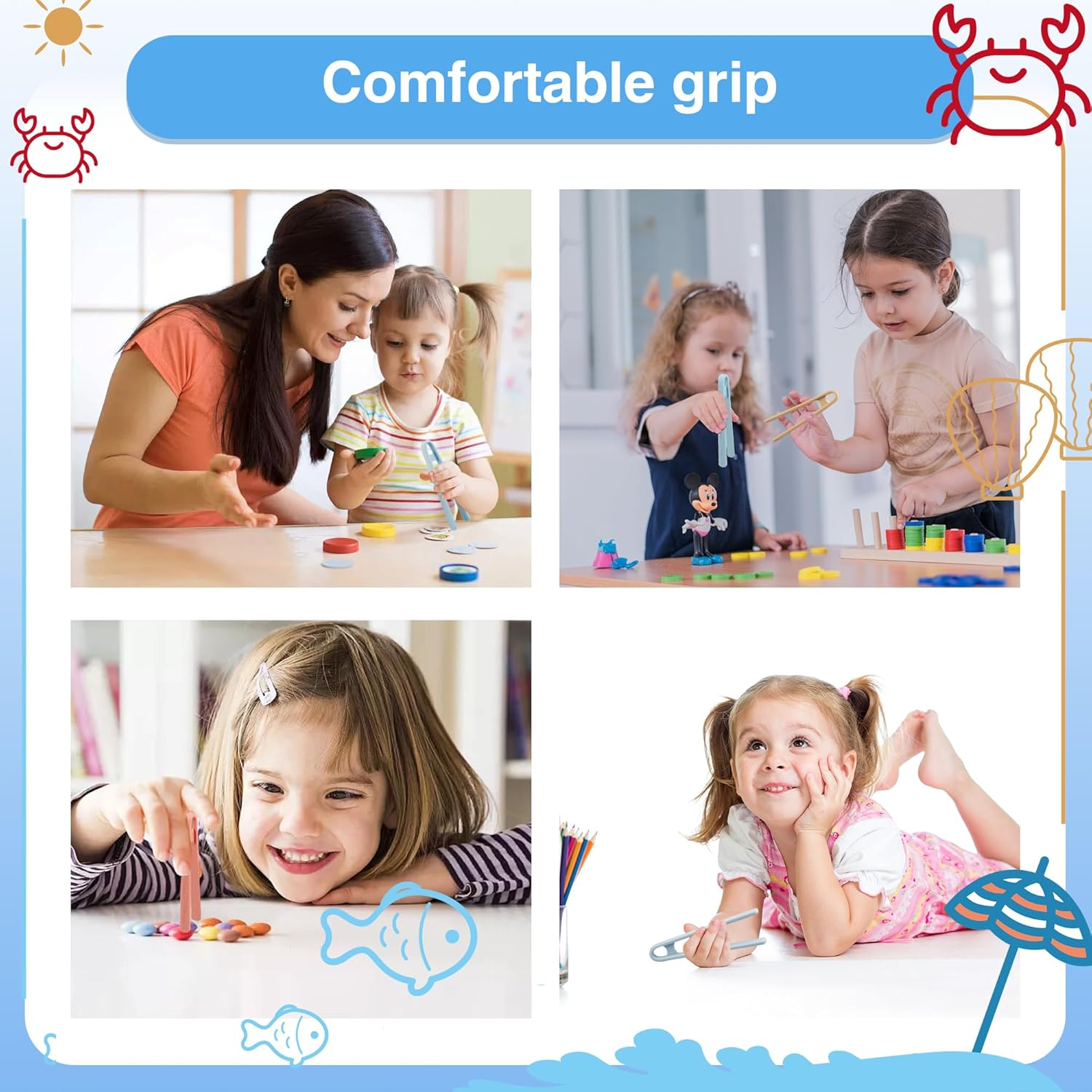 3 Pcs Silicone Mini Tongs 5.5 Inch 3 Color Small Tongs,Plastic Tweezers Toddler Tongs for Fine Motor Skills Sensory Toys and Accessories image number 5