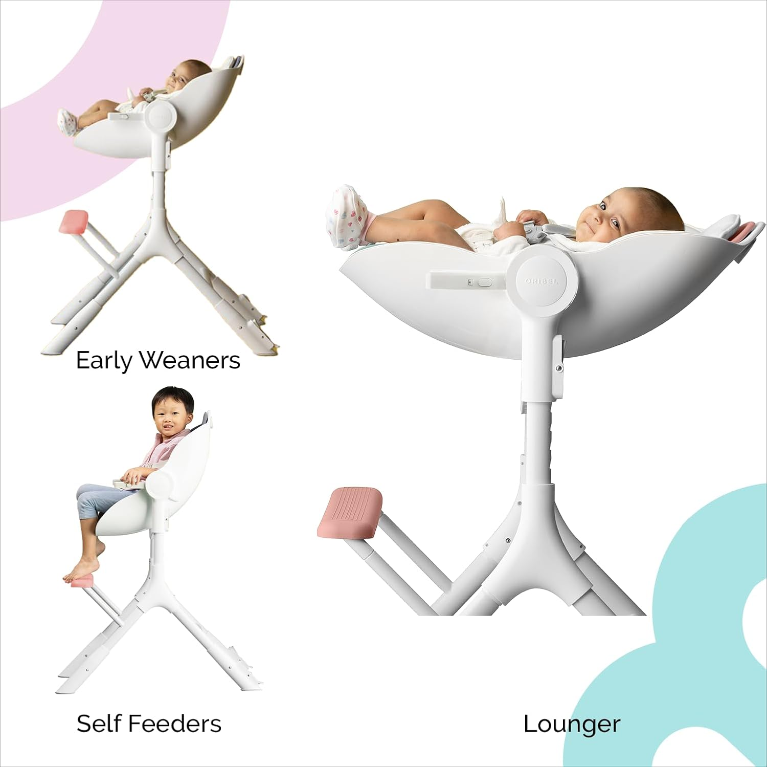 Oribel Cocoon Z High Chair & Baby Lounger | Perfect High Chair for Toddlers/Newborns | Glides Easily on All Surfaces | Secure Locks | Convertible Chair for Feeding (Cotton Candy Pink)