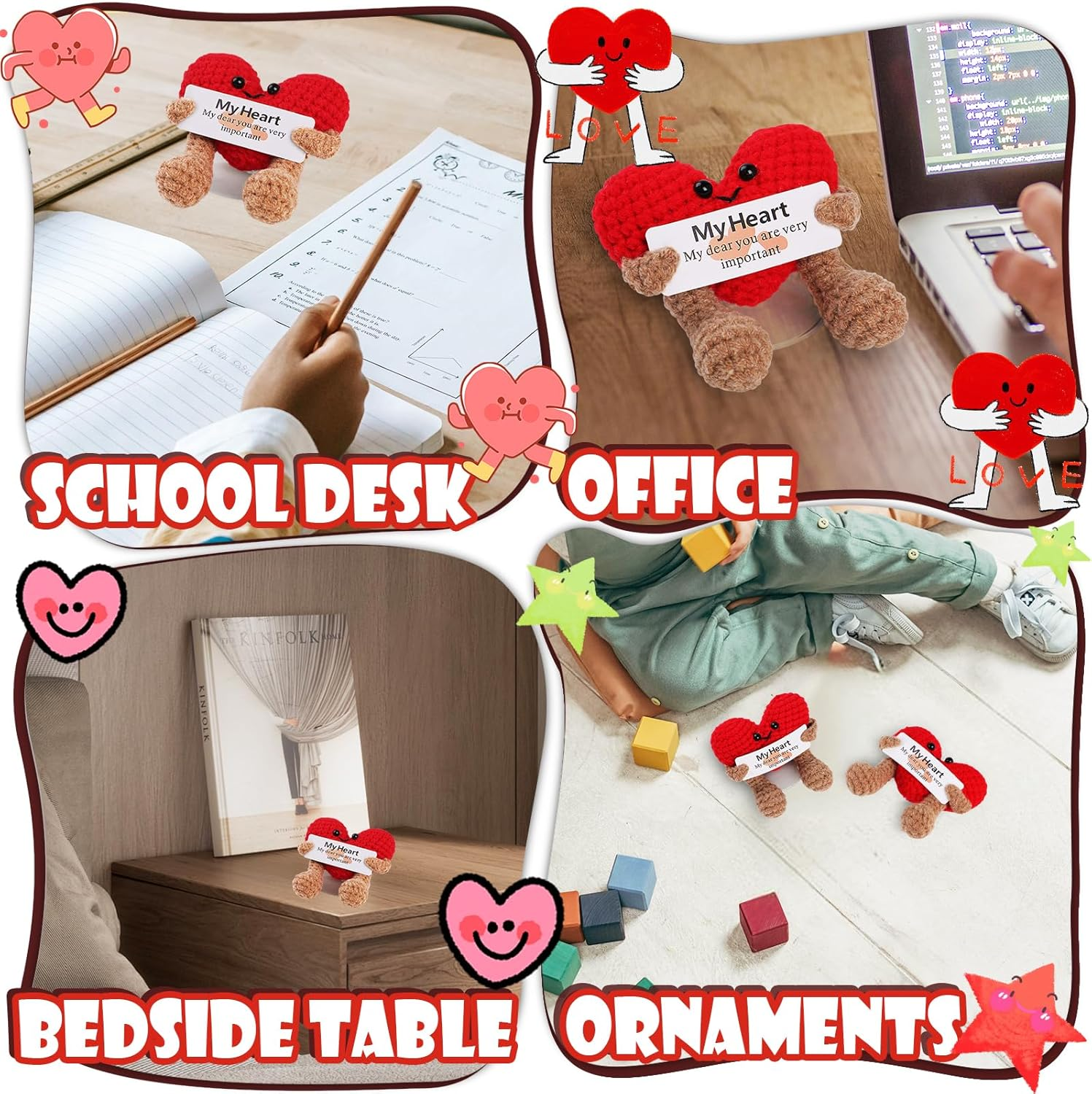 Positive Heart,Geeric Mini Funny Positive Doll+Base Knitted Ornaments Doll Handmade Decoration Positive Card Inspirational Potato Gifts Creative for Christmas New Year Souvenirs Party Decor image number 6