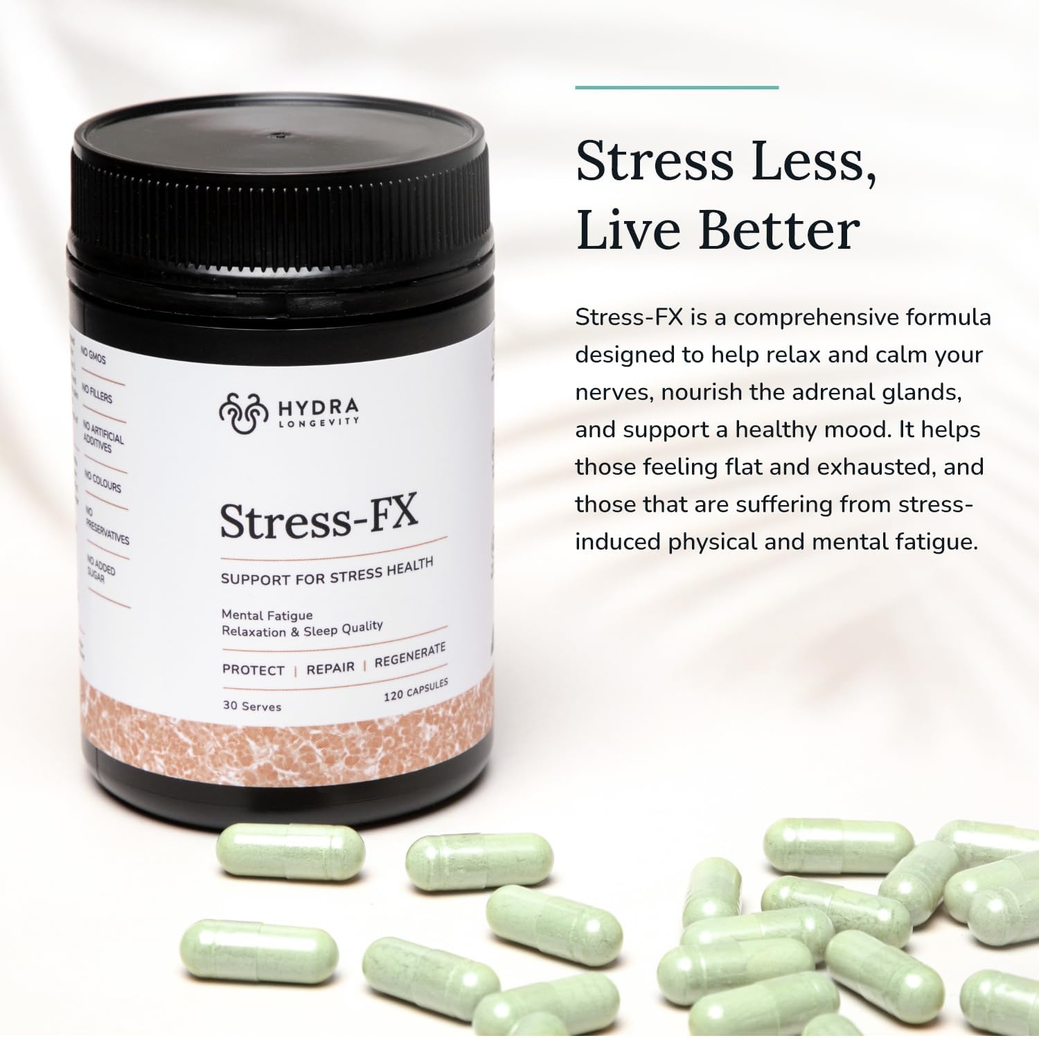 Stress-Fx Stress Support & Mood Support Supplement, Stress Relief Formula with Adaptogens, Ashwagandha, L-Theanine, Vegan, Gluten-Free, 120 Capsules (30 Servings) image number 4