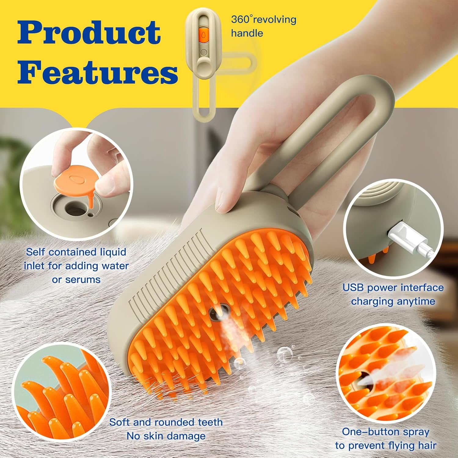 Cat Brush with Steam 3-In-1, Steam Brush Cat Green Steamy Brush Cat Steam Brush for Cats with Spray Cat Brush with Water Cats Steam Brush Care Brush for Cats and Dogs for Hair Removal image number 2