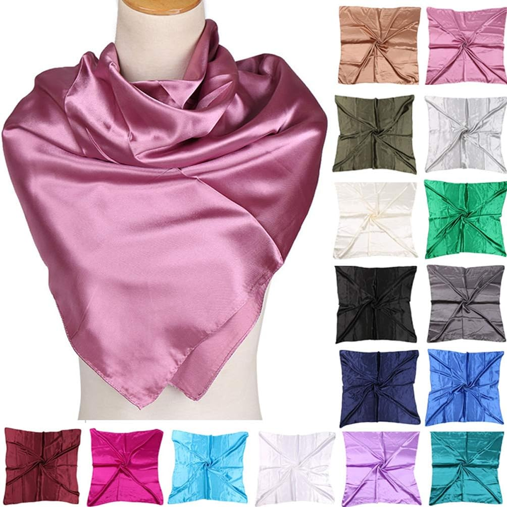 ASUITOFK 35" Womens Large Satin Square Scarf Silk Feeling Hair Wrapping Gift Headscarf Scarves - Black image number 3