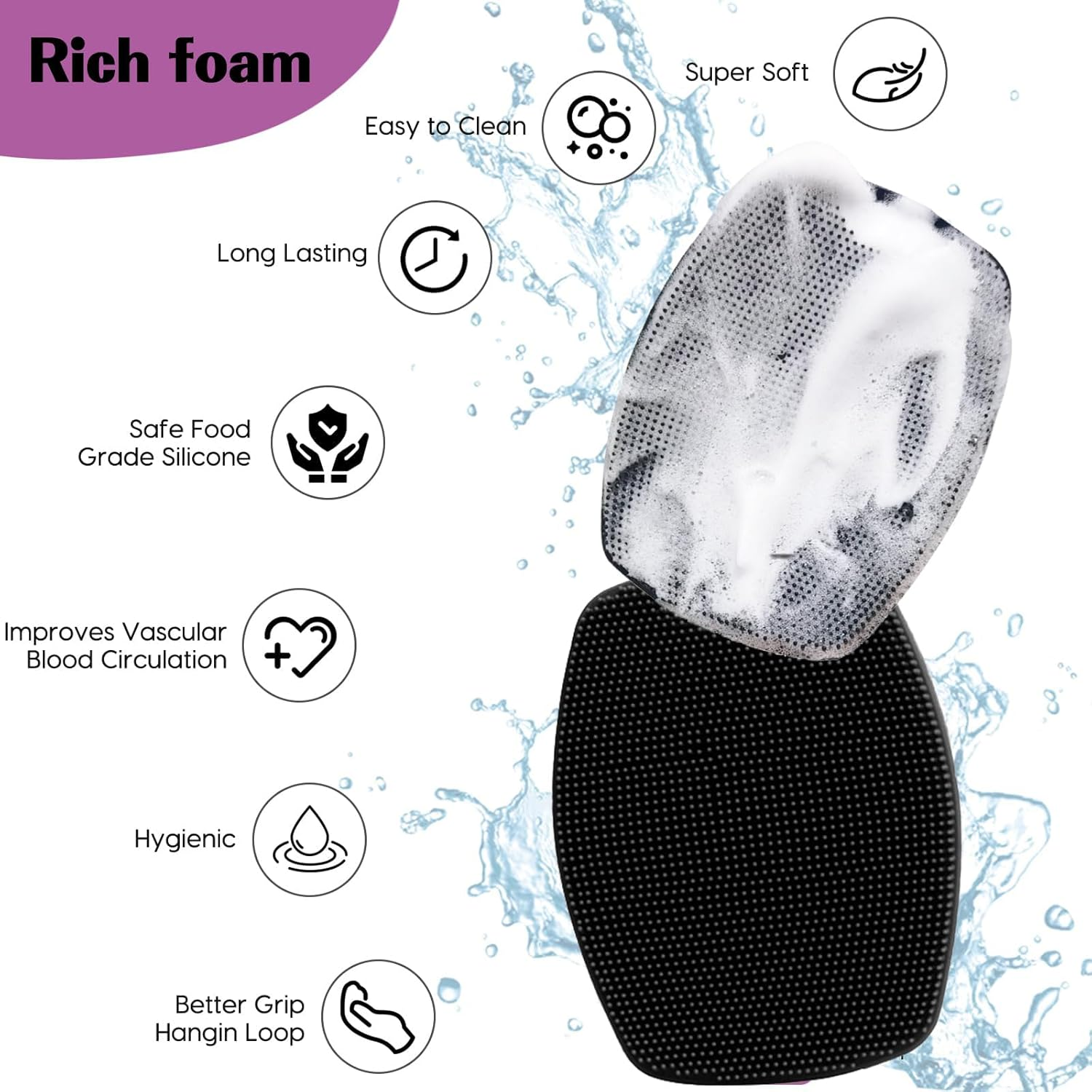 3 Pack Silicone Body Scrubber, 3 in 1 Back Scrubber for Shower, Silicone Scrubber Set, Gentle Exfoliating Scrub Brush for Women Men Sensitive Skin, More Hygienic than Traditional Loofah, Long Lasting