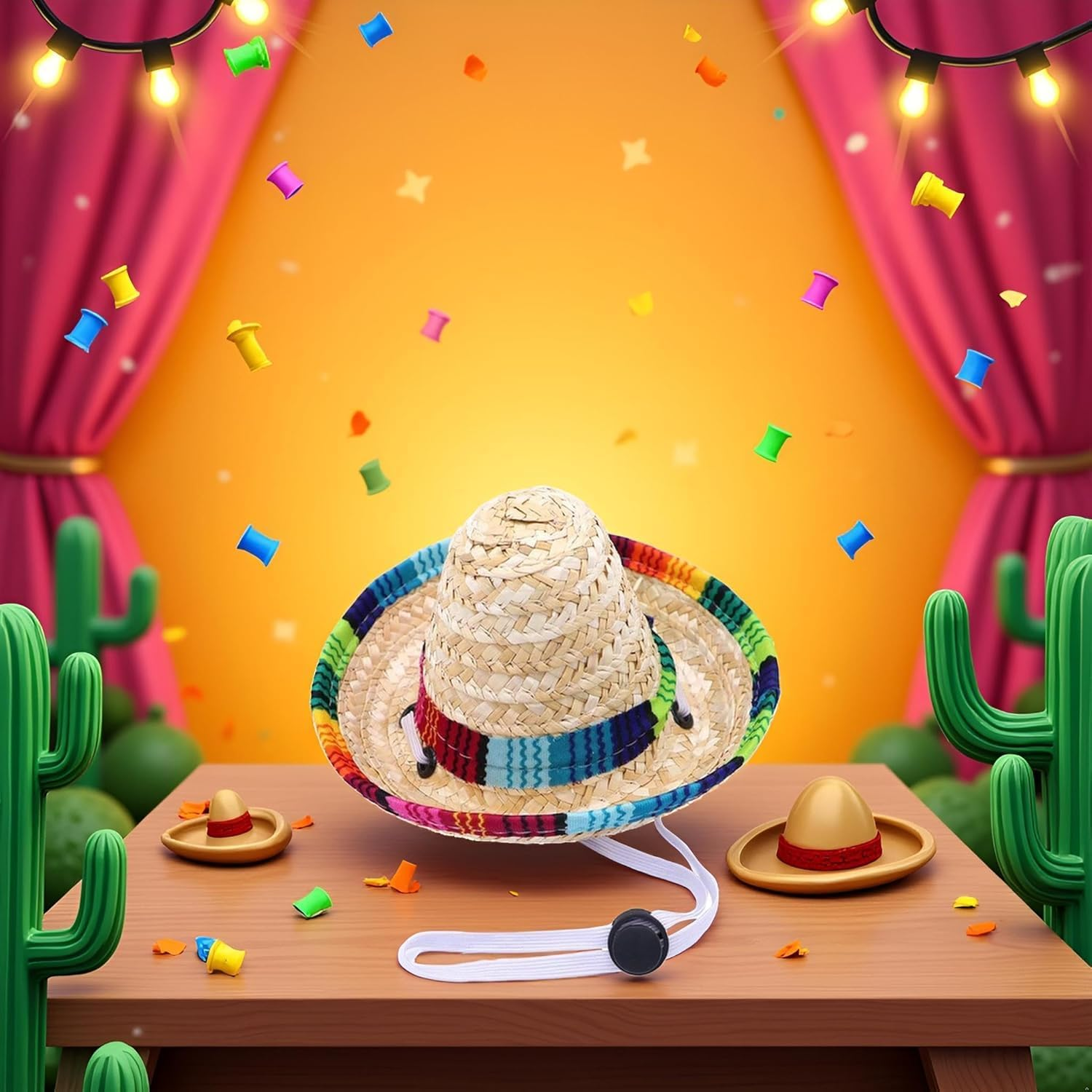 Pet Straw Hat, Cat Sun Hat, Pet Mexican Straw Hat, Mini Sombrero Hat, Party Decorations for Birthday for Small Pets/Puppies/Cats image number 1