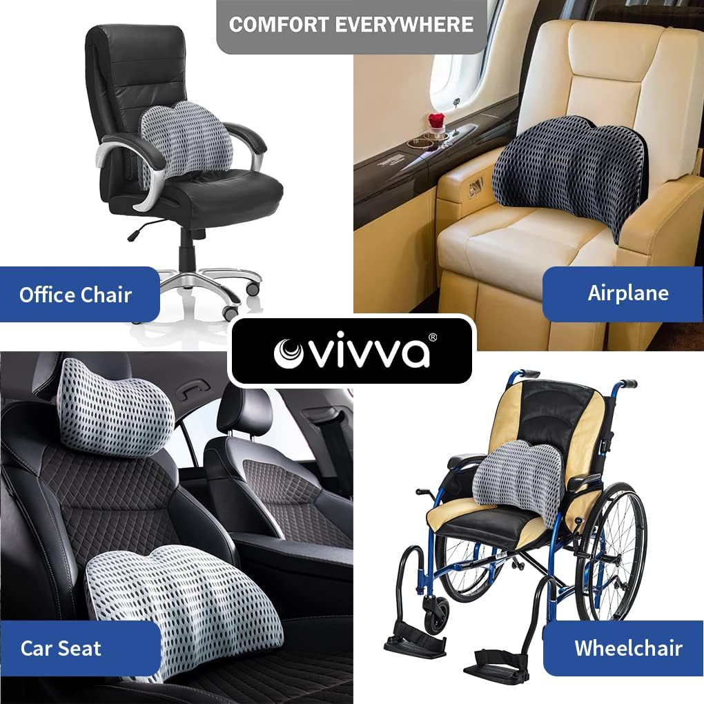 Vivva Memory Foam Lumbar Support with Neck Pillow for Office Chair Car Seat, Breathable Cover Back Support Pillow Back Rest Cushion Office Chair Back Support(Light Grey) image number 6