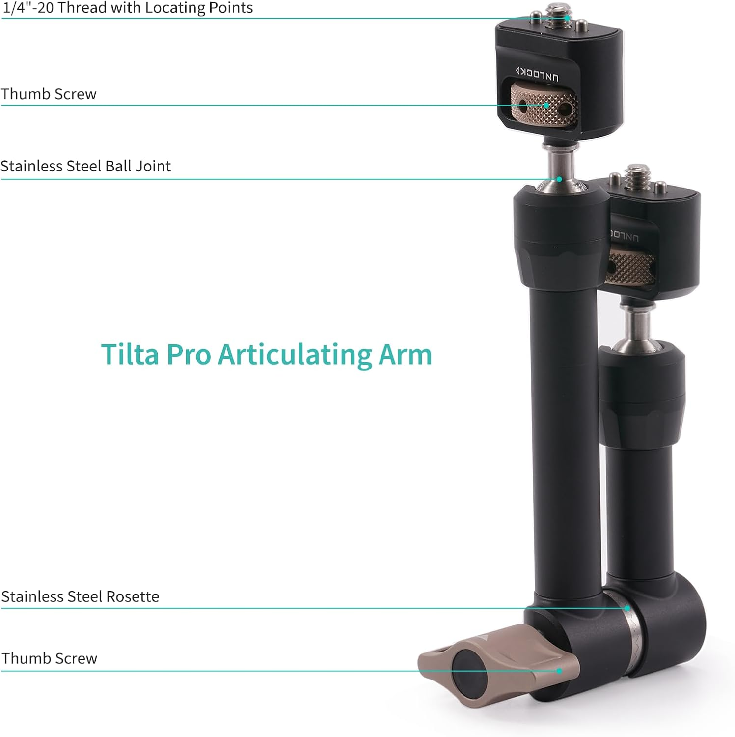 Tilta 10" Pro Articulating Arm with 1/4"-20 Threads with Locating Pins, Magic Arm Camera Arm Compatible with Cameras, Monitors and LED Lights Black TA-PAA2-B image number 1