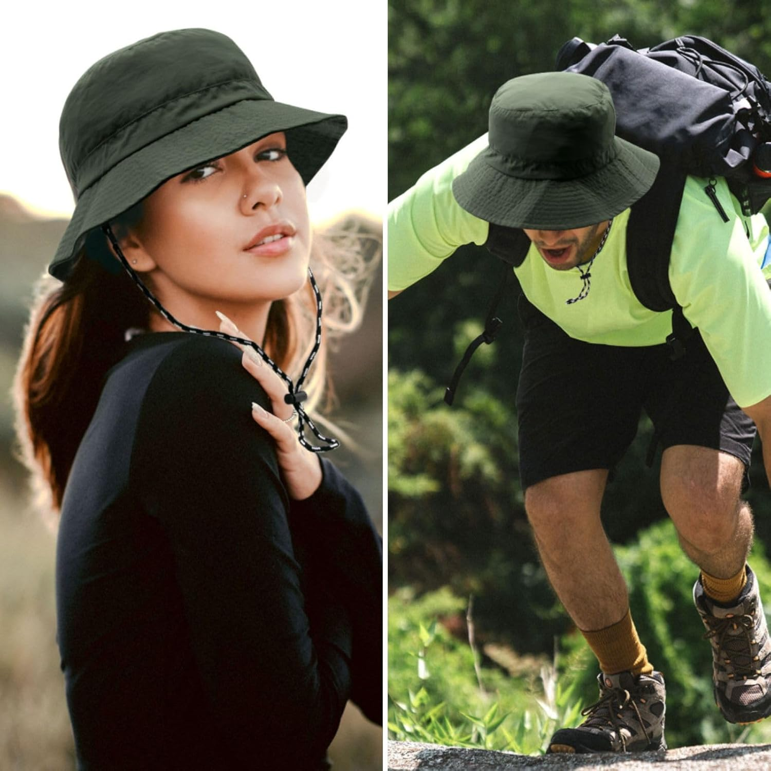 Bucket Hat with String Waterproof for Women Men Adjustable UV400 Summer Beach Climbing image number 4
