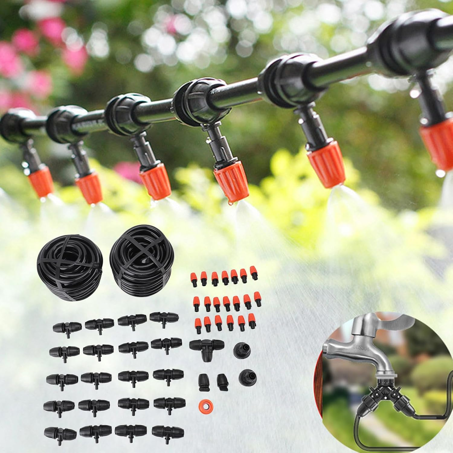 Drip Irrigation Kit, Plant Watering System with 8/12 65.6FT Tubing & Quick Connector, Automatic Irrigation Equipment for Garden Greenhouse, Flower Bed, Patio, Lawn image number 4