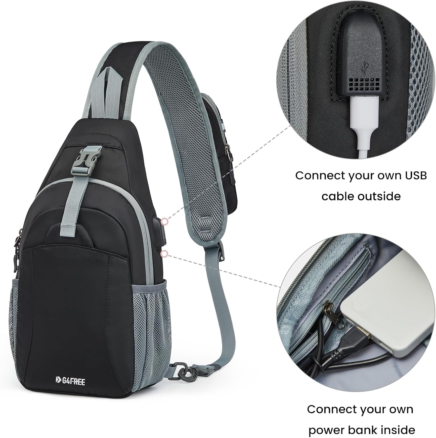 G4Free Sling Bag RFID Crossbody Sling Backpack with USB Charging Port, Travel Hiking Daypack Shoulder Chest Bag for Women Men image number 5