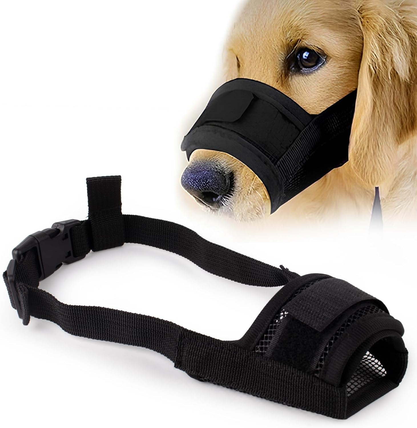 Byhoo Dog Muzzle Cover for Large Medium and Small Dogs Comfortable & Adjustable with Ultra-Breathable Soft Mesh Prevent Biting Barking and Chewing (Fits Mouth Size 7.09-9.45 Inches) image number 2