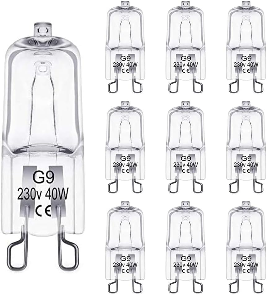 10 Pieces G9 Halogen Light Bulbs,Clear Capsule Halogen Lamps,Dimmable 40W,Warm White 2700K,No Flicker,No Buzzing (40)